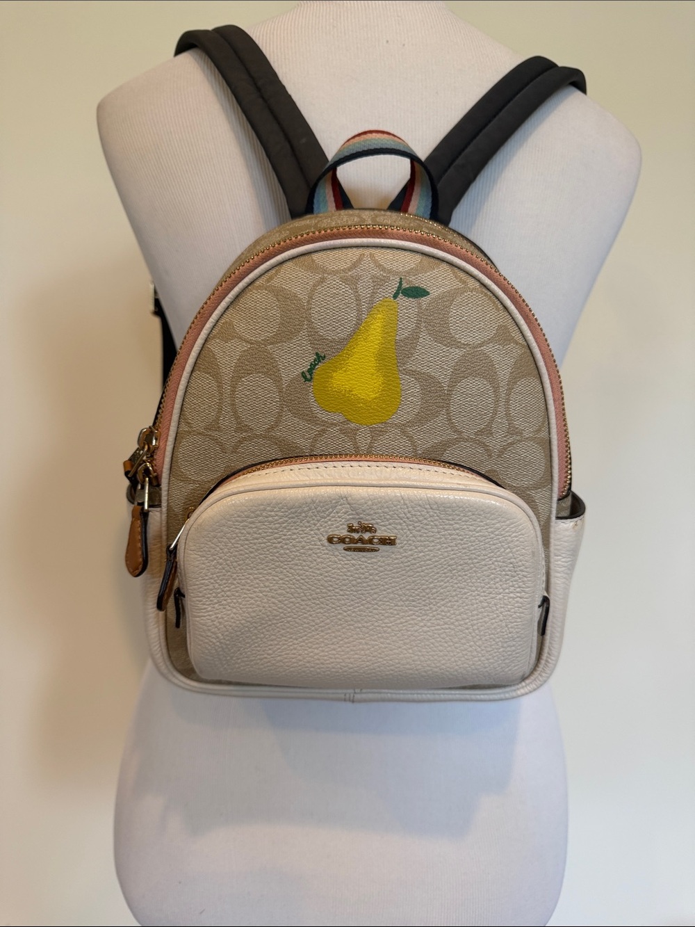 Coach Cream Signature Mini Backpack with Yellow Pear Motif
